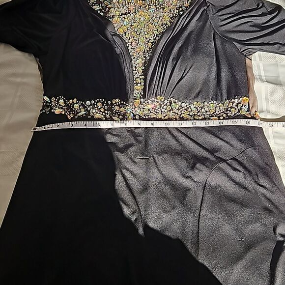 Rianna Couture Women's Formal Beaded Maxi Dress With Front Slit Size 16 Black - Picture 9 of 16